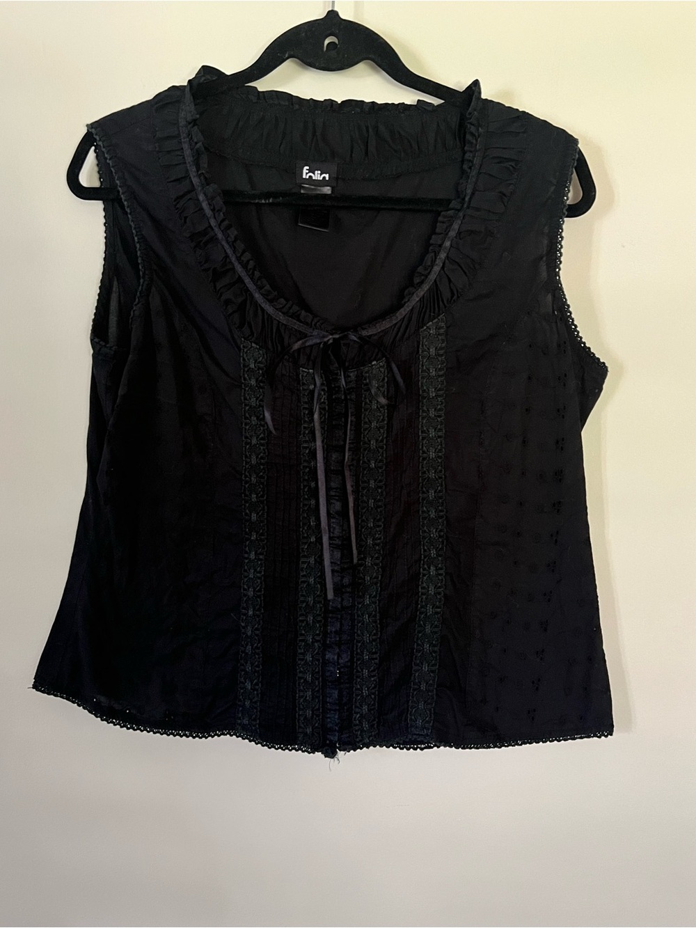 Felina Black Ruffled Tie-Front Sleeveless Camisole